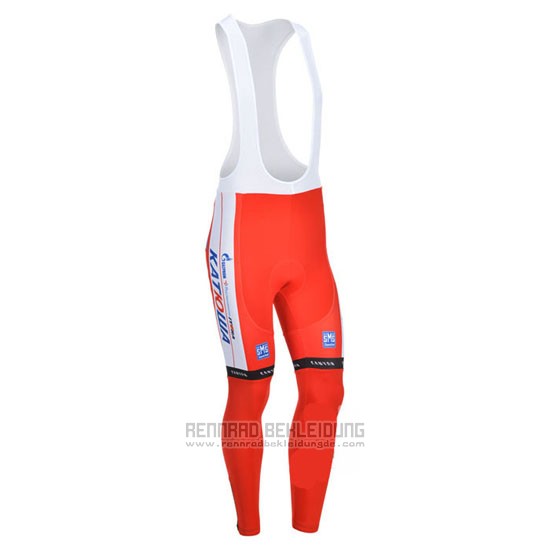 2013 Fahrradbekleidung Katusha Wei und Rot Trikot Langarm und Tragerhose